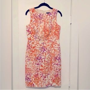 Ann Taylor Spring/Summer Patterned Pencil Dress 4P - coral, purple, pink, white